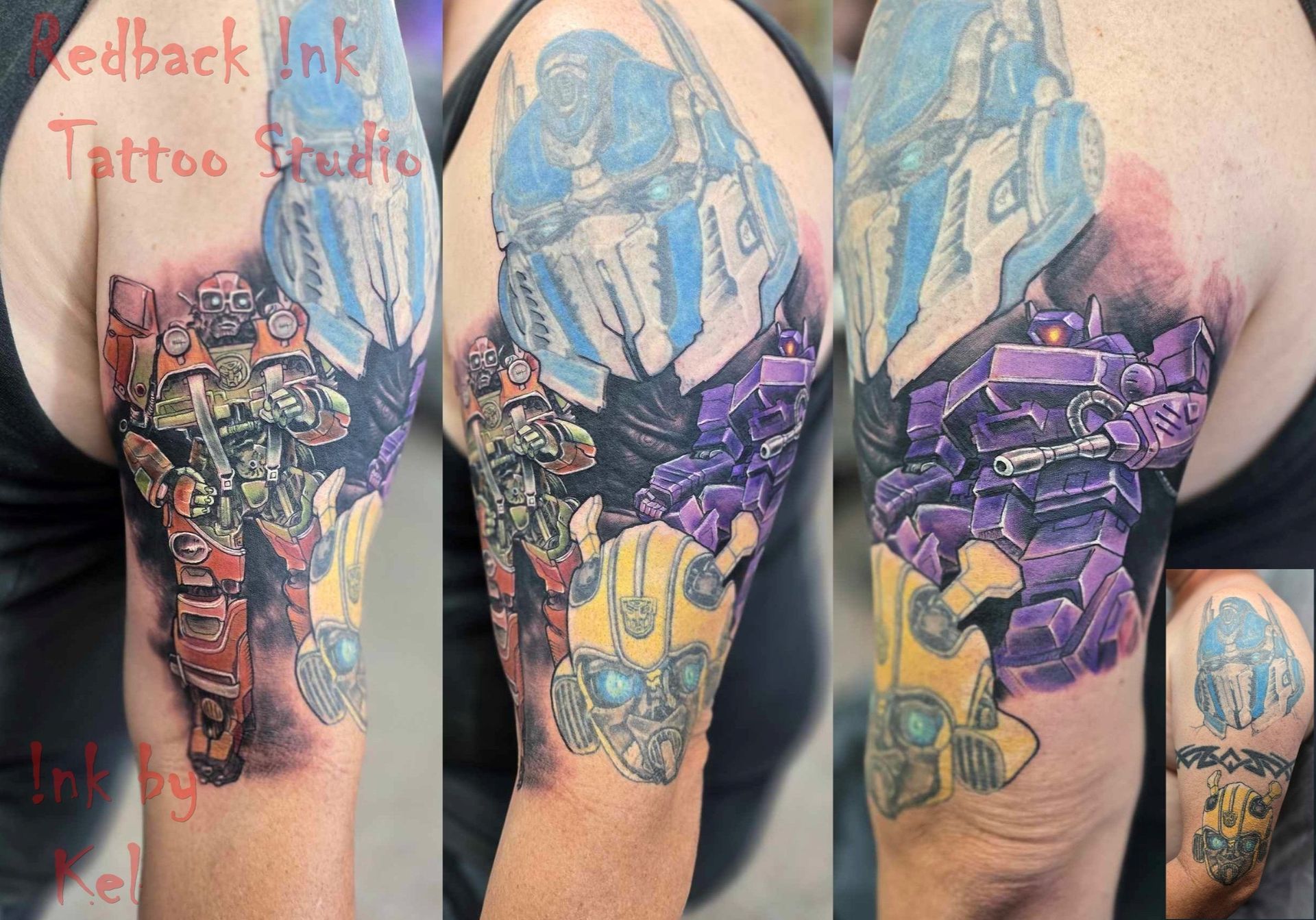 Tattoo Sleeve Featuring Transformers Characters — Redback !nk Tattoo Studio in Kawana, QLD