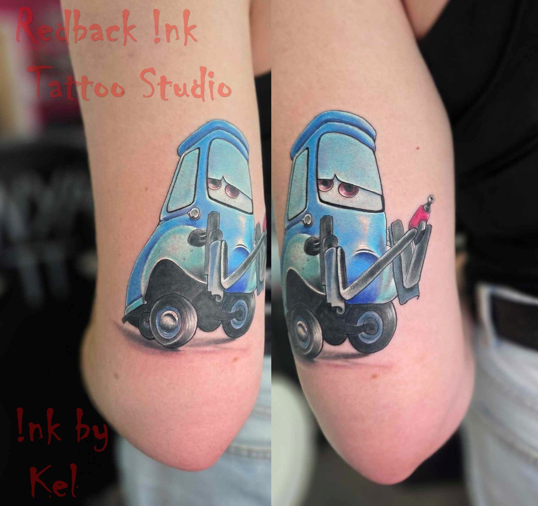 A Tattoo of a Blue Cars Movie Character — Redback !nk Tattoo Studio in Kawana, QLD