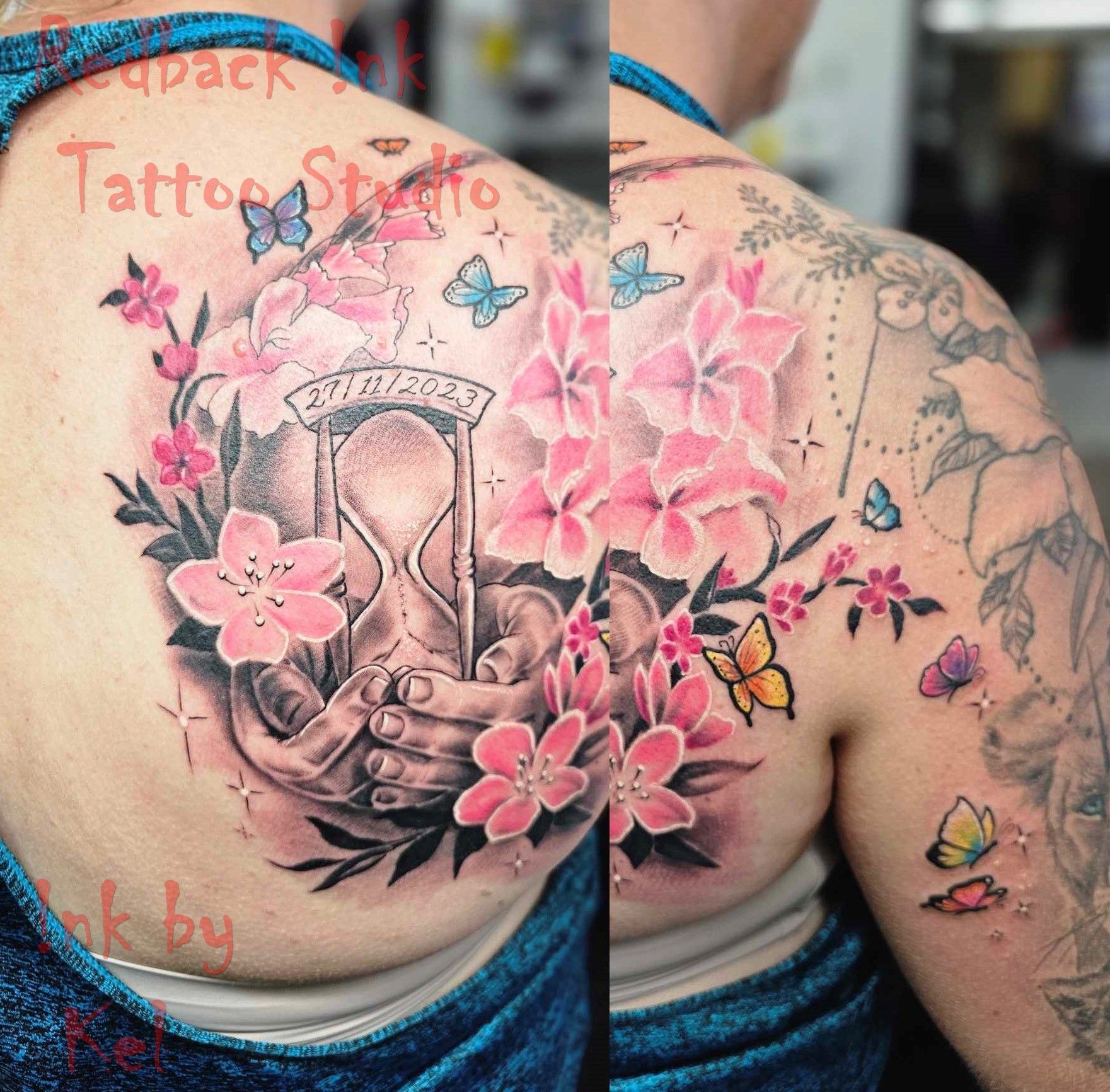 Tattoo of Hands Holding an Hourglass — Redback !nk Tattoo Studio in Kawana, QLD
