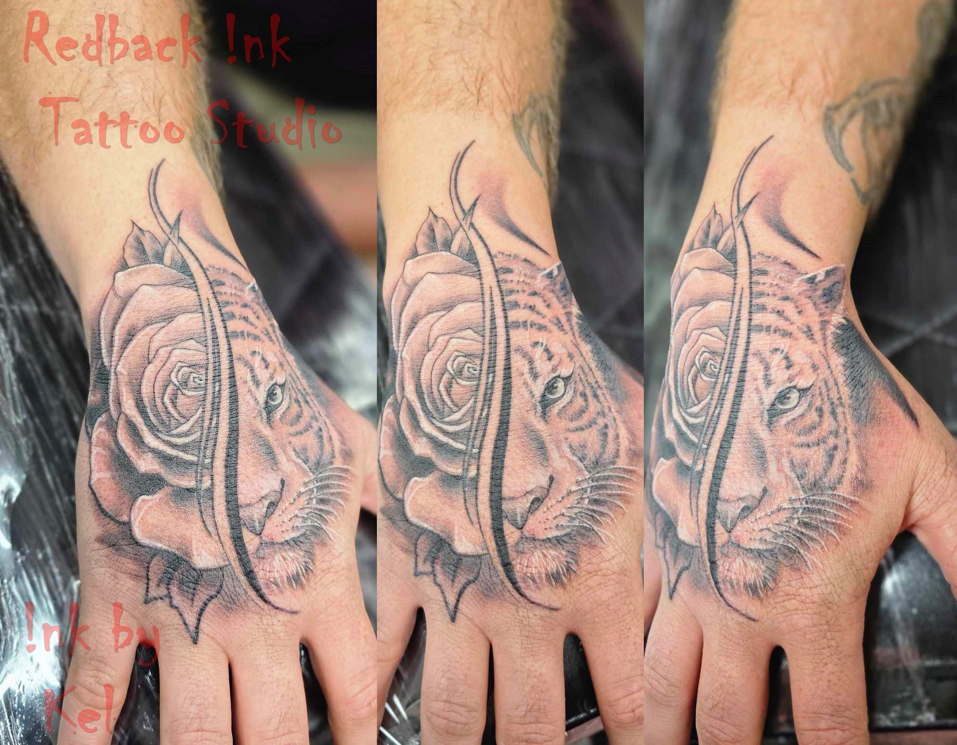 Close-up of a Black-and-gray Hand Tattoo Design — Redback !nk Tattoo Studio in Kawana, QLD