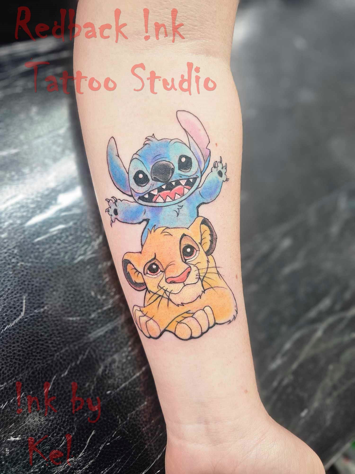 Tattoo of Stitch and Simba — Redback !nk Tattoo Studio in Kawana, QLD