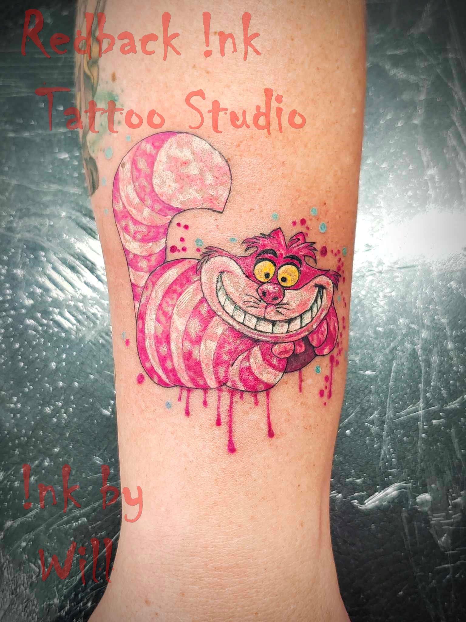 Cheshire Cat Tattoo in Pink and White — Redback !nk Tattoo Studio in Kawana, QLD