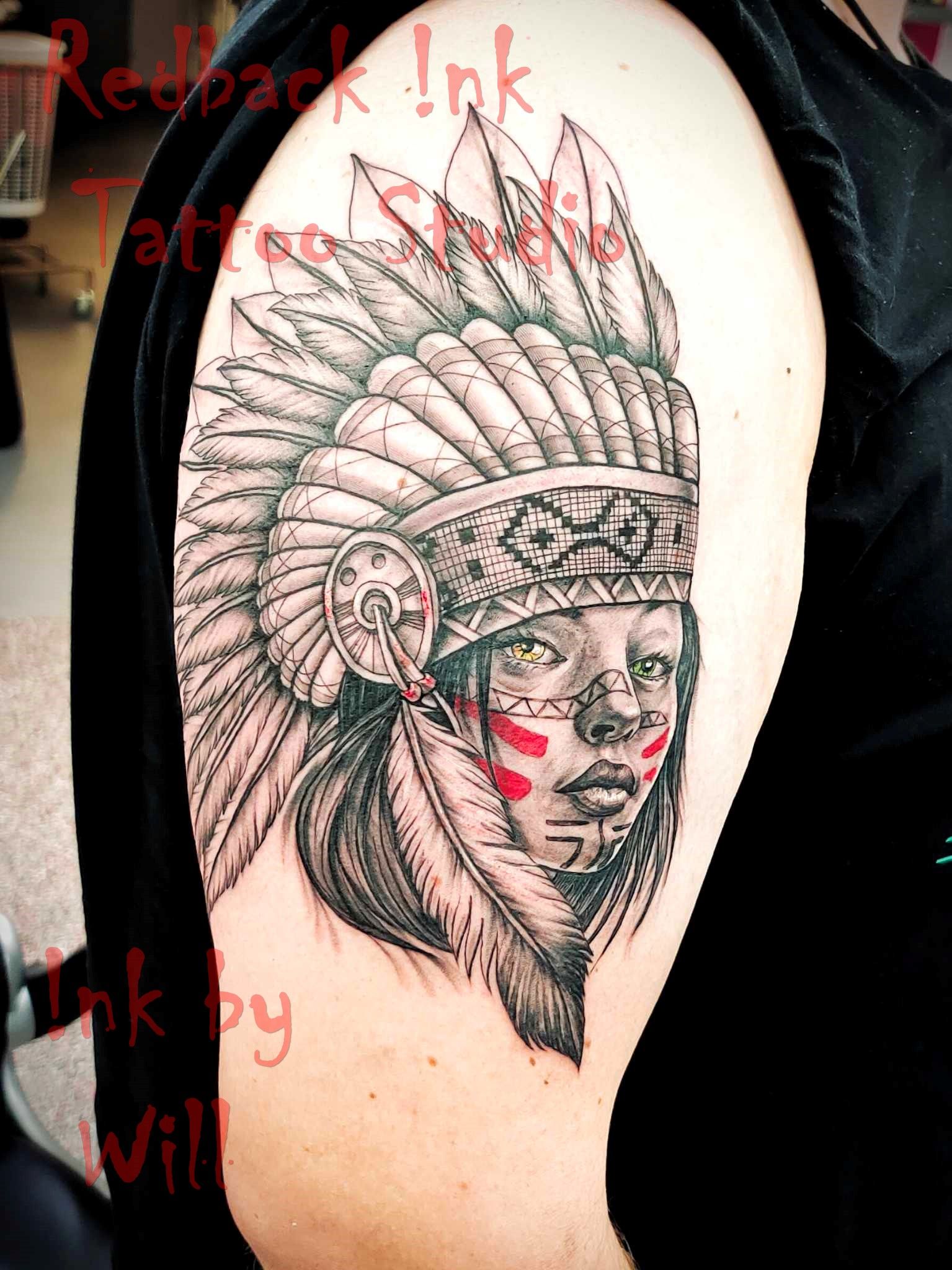 Tattoo of Native American Chief on an Arm — Redback !nk Tattoo Studio in Kawana, QLD