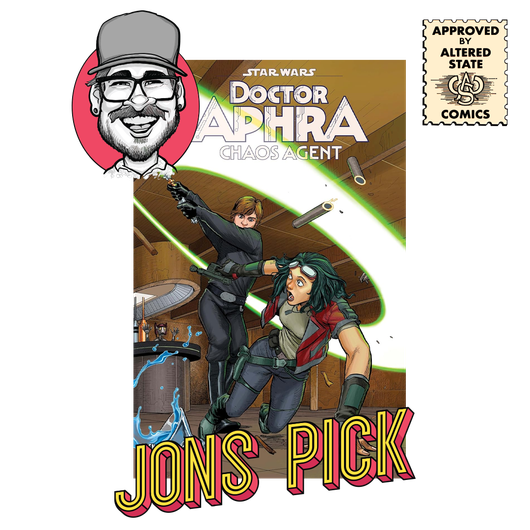 Comic book cover: Doctor Aphra fighting. Man in glasses and hat labeled 
