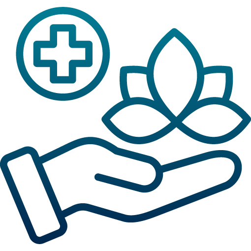 Hand holding a lotus flower and a medical cross symbol.