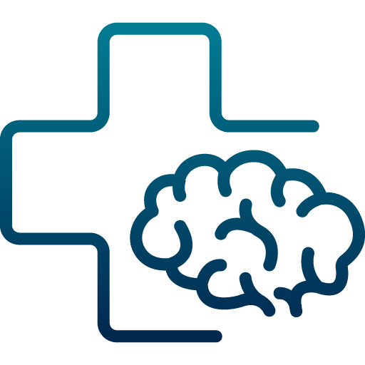 Blue cross with brain icon.