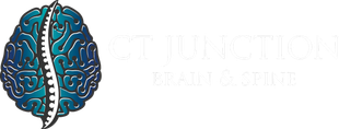 Logo featuring a stylized brain split with a spine. Text reads 