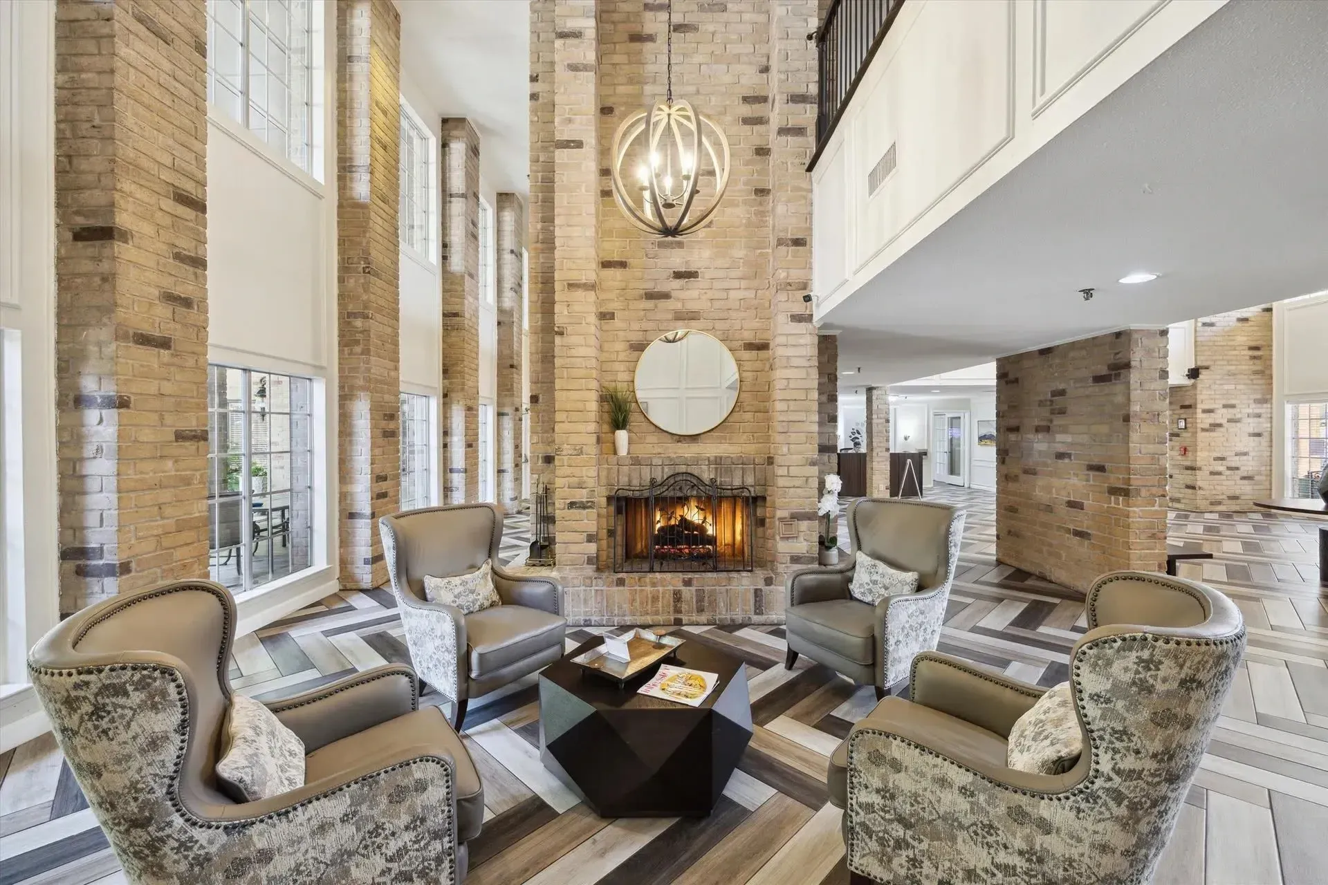 Chairs arranged around a coffee table at Treemont Senior Community in Houston, Texas