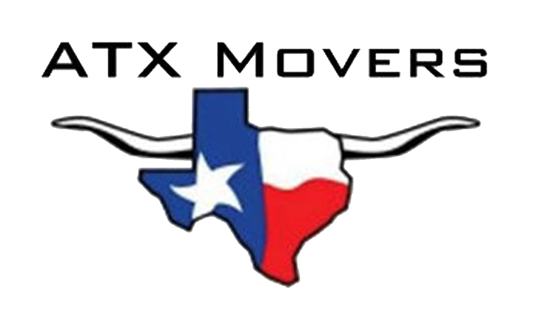 ATX Movers logo: Texas outline with star, blue/red colors, longhorn, and 