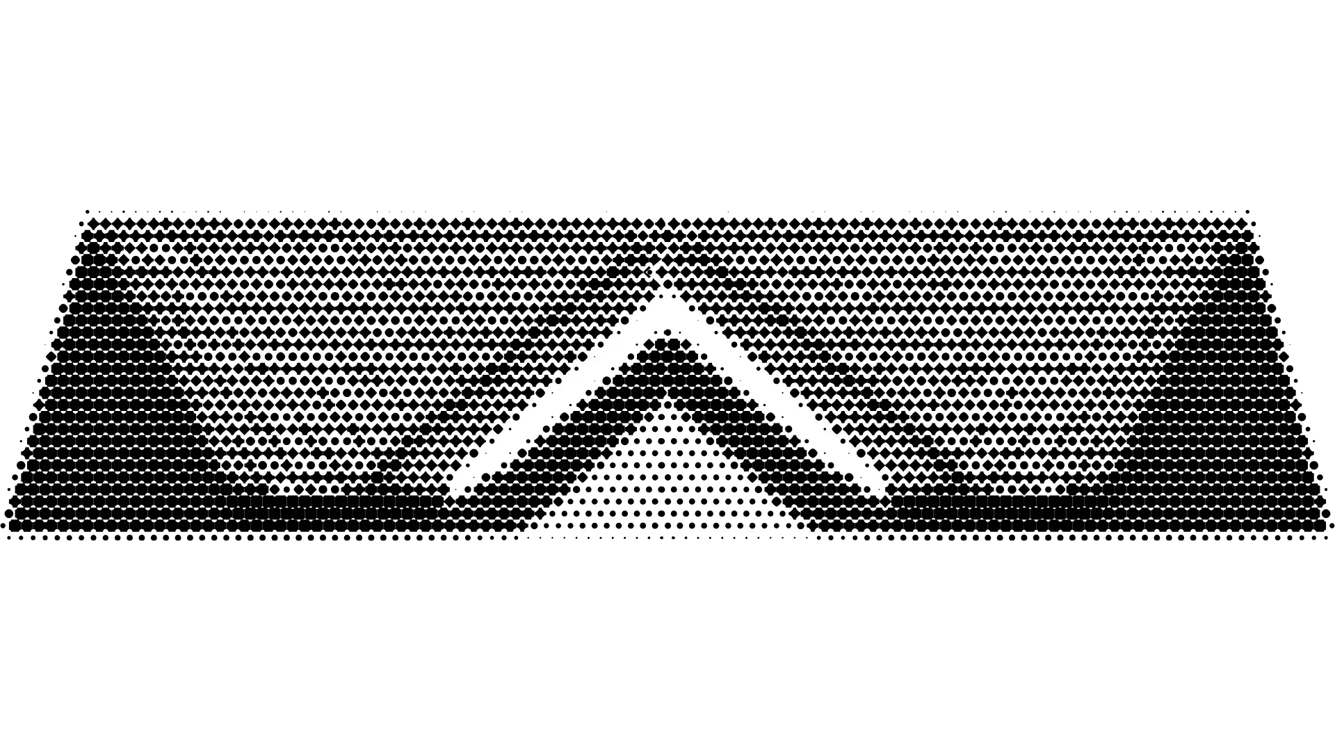 Black-and-white geometric chevron pattern with a central upward V shape on a textured strip