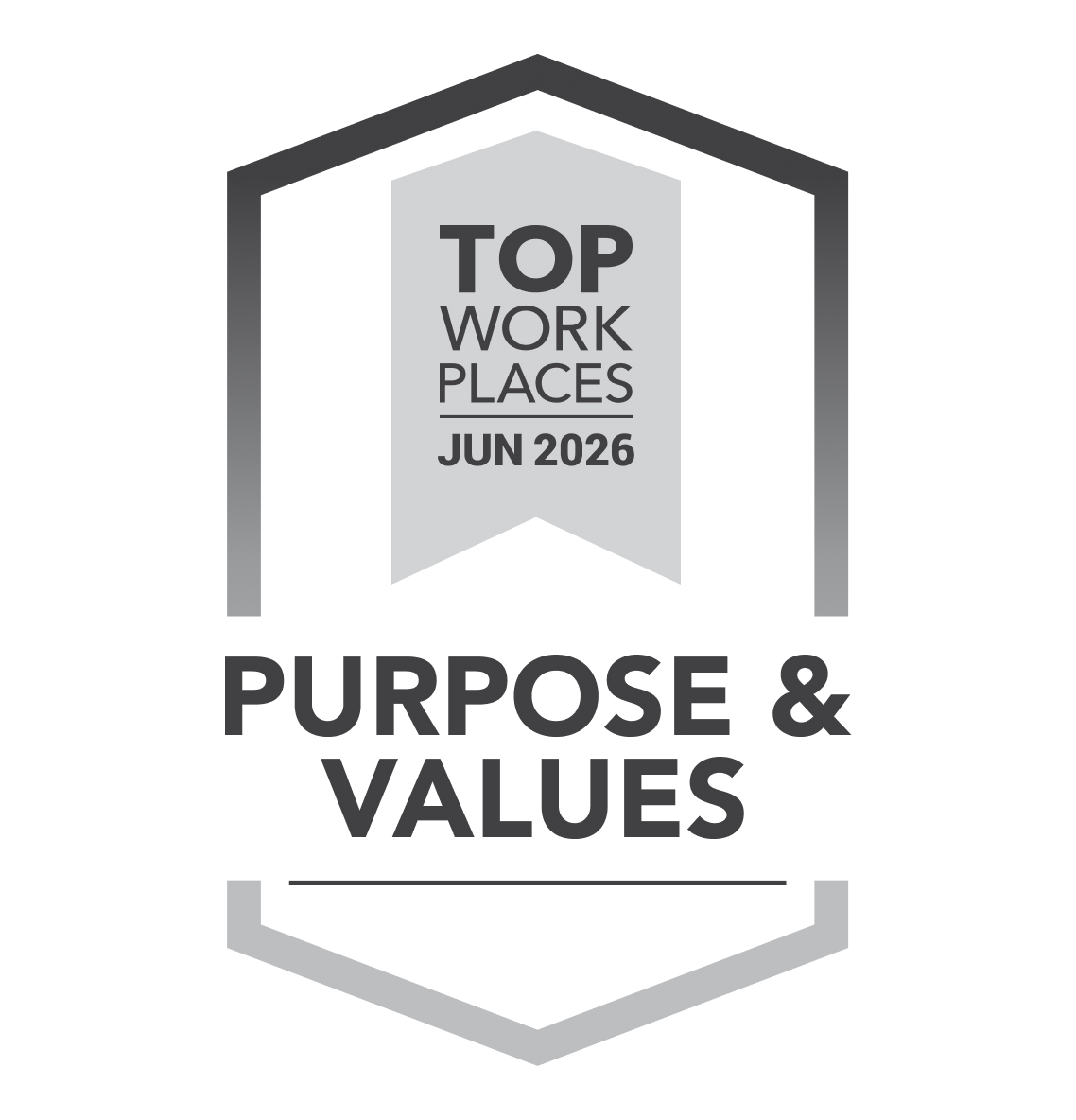 Top Work Places Jun 2026 Purpose & Values badge logo in gray