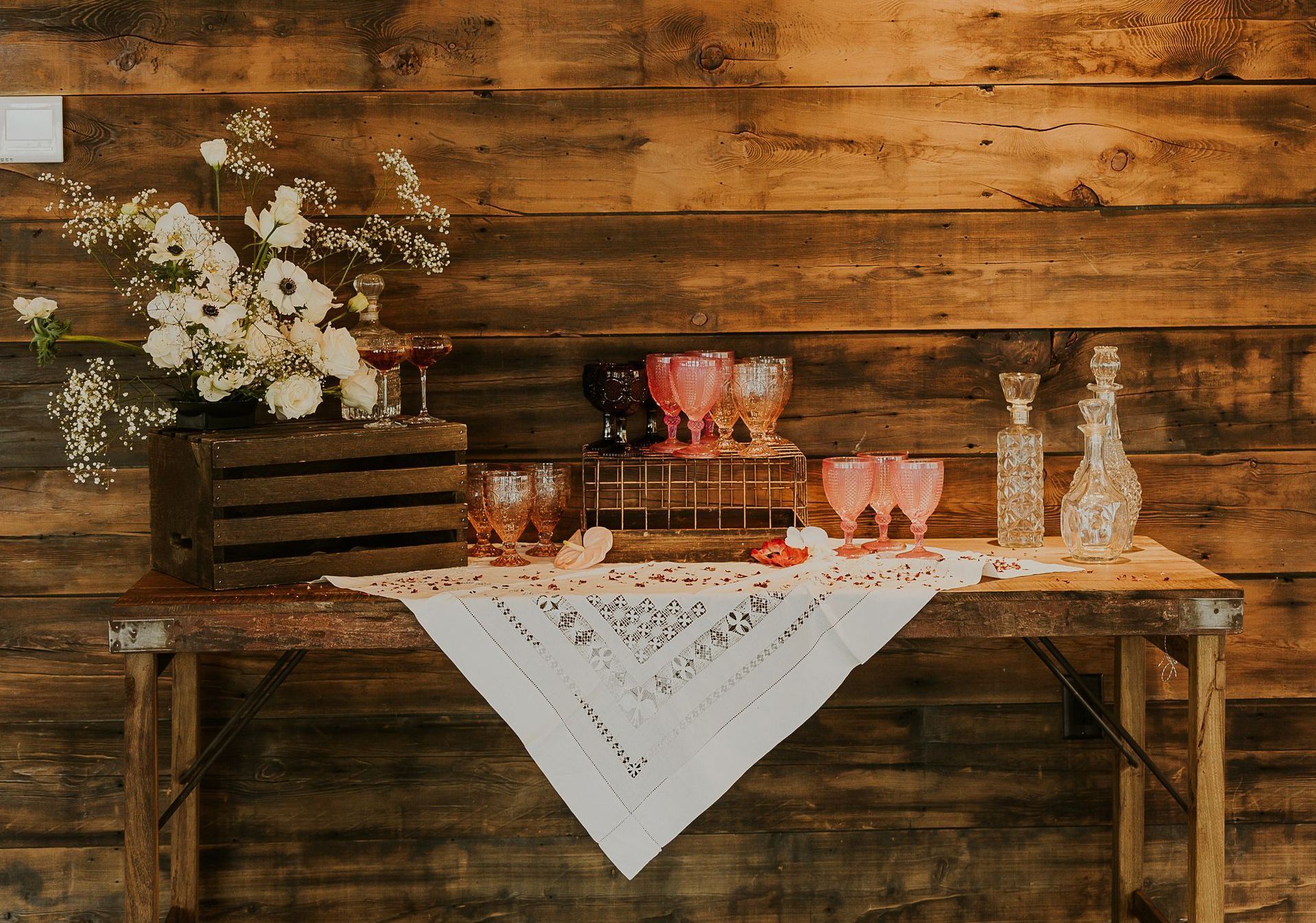 Rustic bar setup for Montana wedding reception