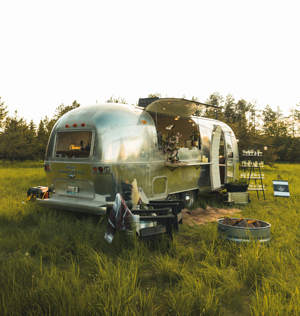 Mobile bar trailer setup for Whitefish outdoor events