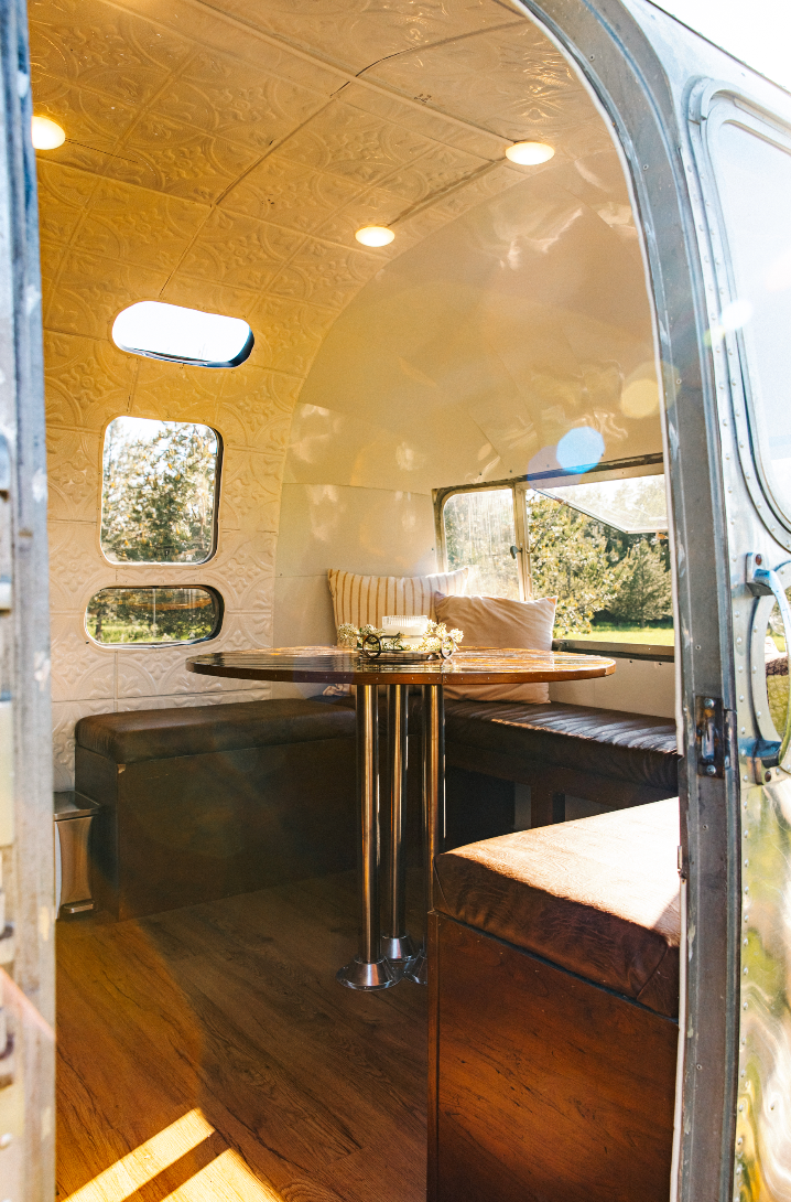 Vintage Airstream bar setup at Whitefish outdoor event