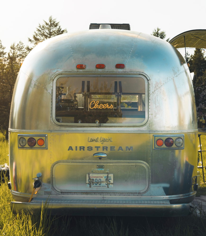 Airstream bar trailer rental, equipped with restaurant-grade amenities and utilities