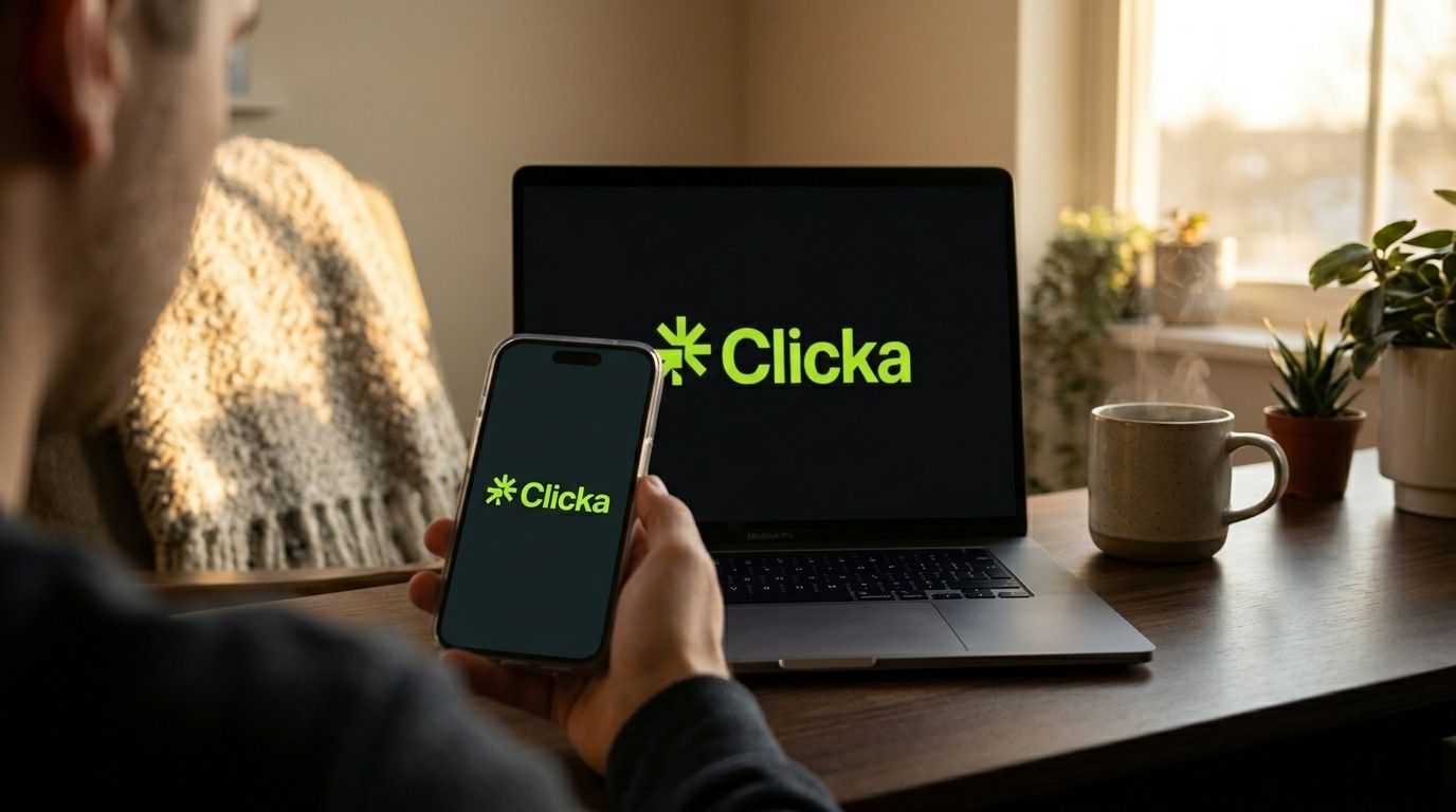 Person using a smartphone and laptop to compare whether a website or mobile app is the best choice f