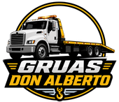 Logotipo de una grúa blanca con la inscripción “GRUAS DON ALBERTO” en letras negras y doradas en negrita.