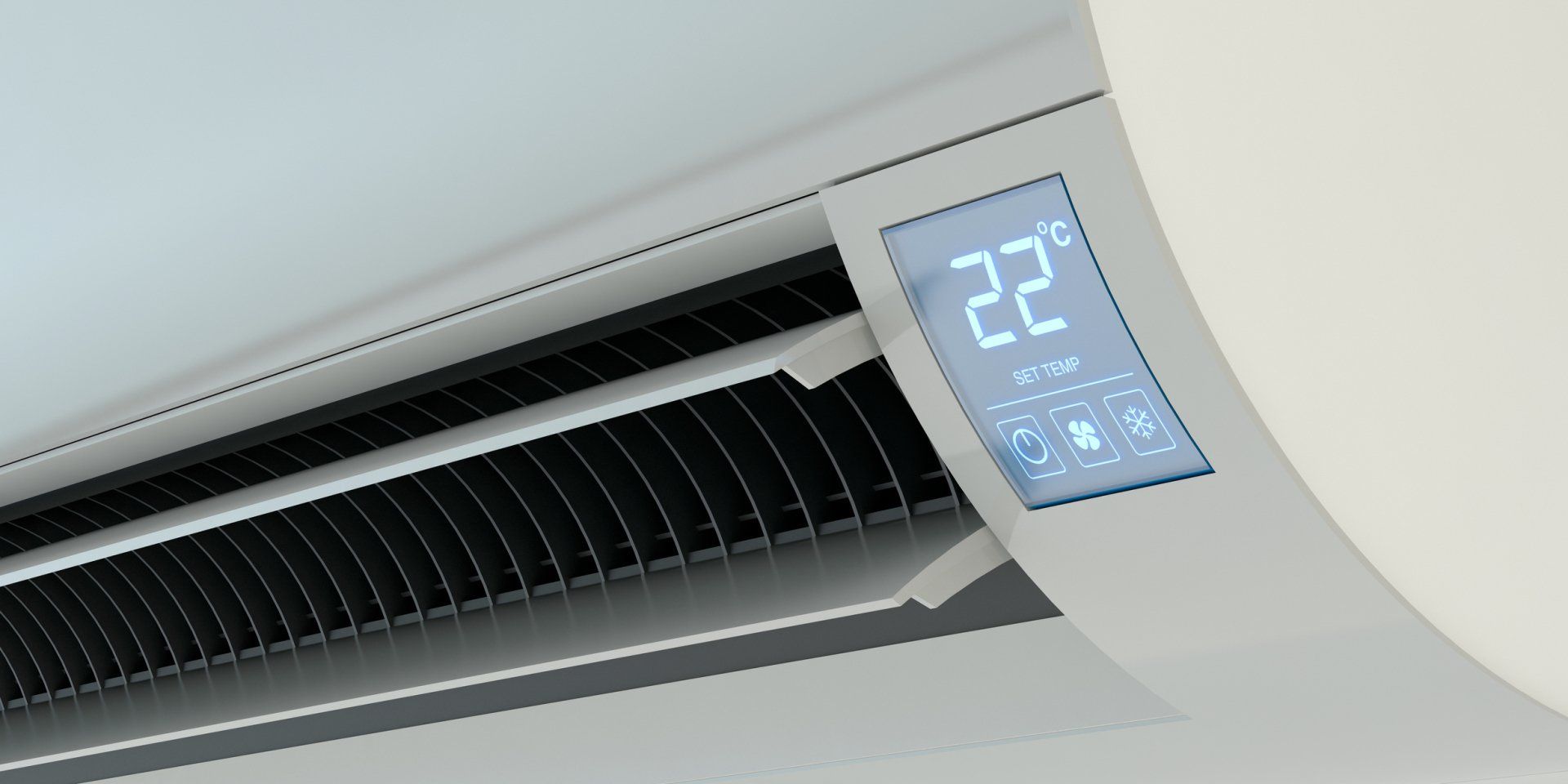 A close up of an air conditioner with a temperature of 22 degrees celsius