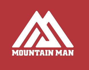 White mountain logo and “MOUNTAIN MAN” text on a red background