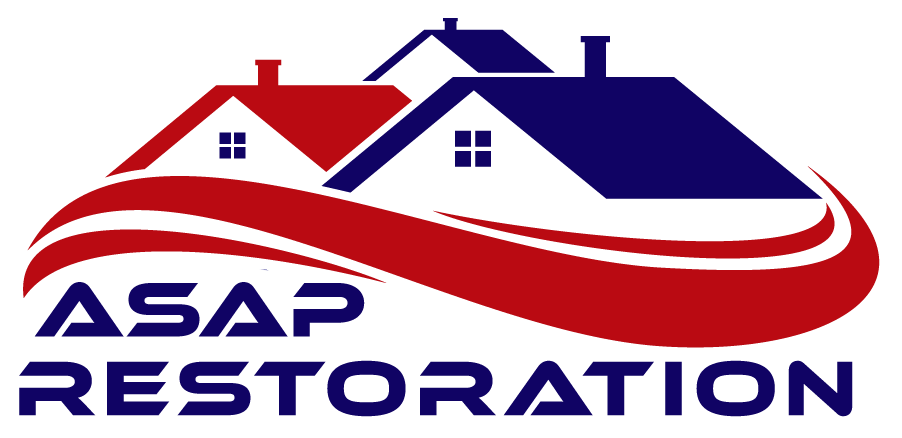 ASAP Restoration logo with red and blue house roof icon and company name text