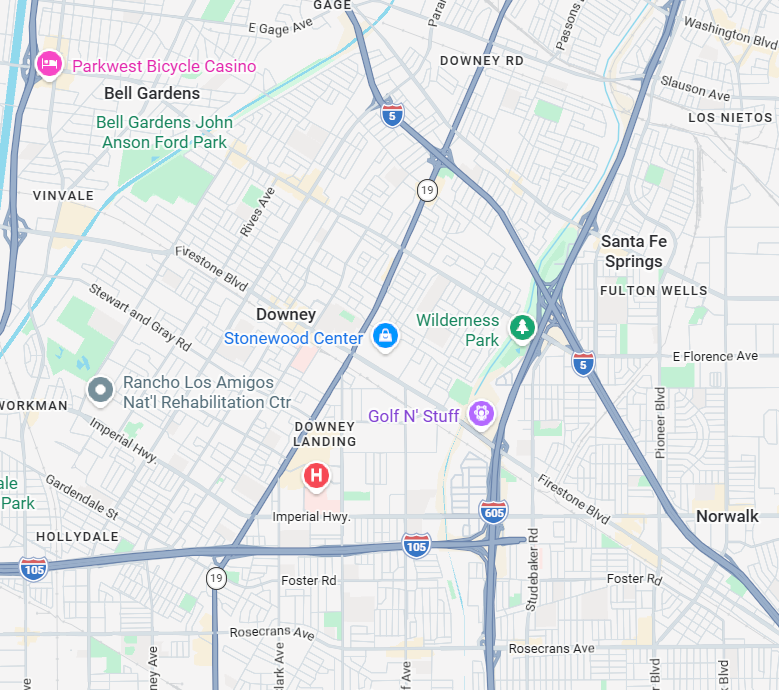 Map of Long Beach, California, with roads, neighborhoods, and nearby coastline.