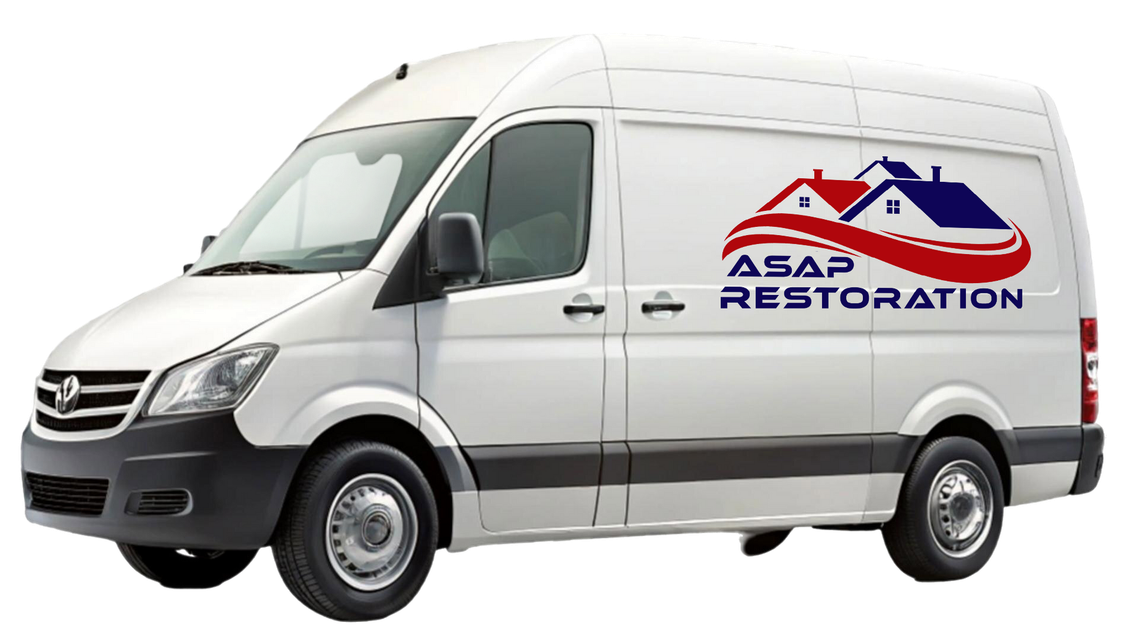 White ASAR Restoration cargo van with red and blue logo on the side, shown in profile
