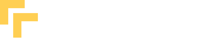 Two yellow, right-angled chevron shapes layered slightly offset on a white background.