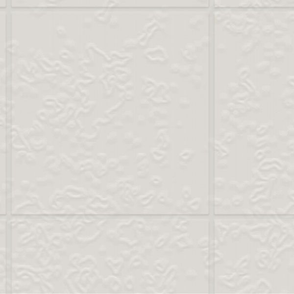 Off-white wall tiles with a subtle, embossed organic floral pattern arranged in a grid.