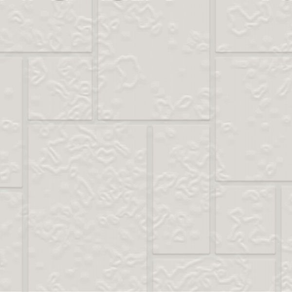 A white, rectangular tiled pattern featuring a random ashlar layout with subtle, embossed organic surface textures.