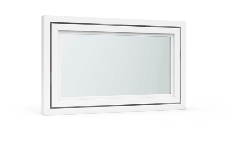 White rectangular awning window with clear glass.