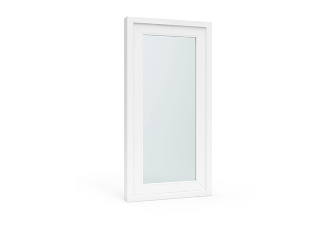 White rectangular framed mirror.