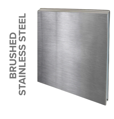 Brushed stainless steel metal panel with vertical text