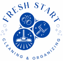 Fresh Start Cleaning & Organizing logo with blue circles, broom, vacuum, and cleaning icons