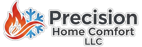 Logo featuring a flame icon combined with a blue snowflake, beside the text "Precision Home Comfort LLC".