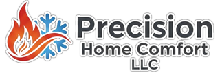 Logo featuring a flame icon combined with a blue snowflake, beside the text "Precision Home Comfort LLC".