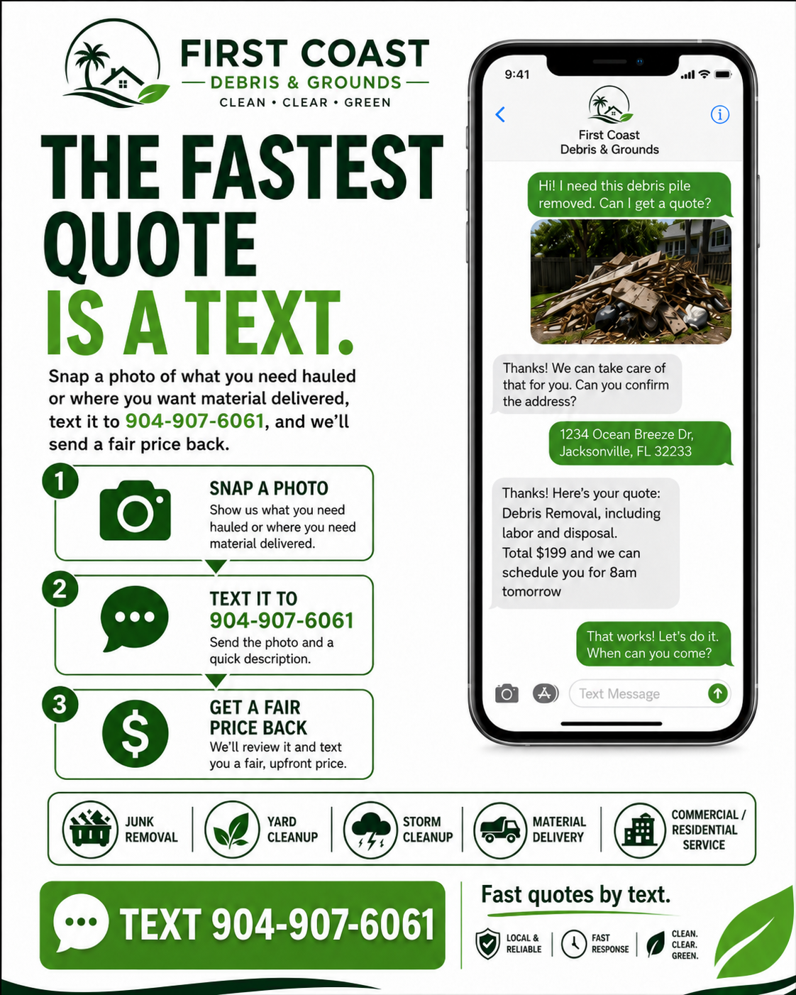 The fastest quote is a text for junk removal hauling and delivery The fastest quote is a text for junk removal hauling and delivery