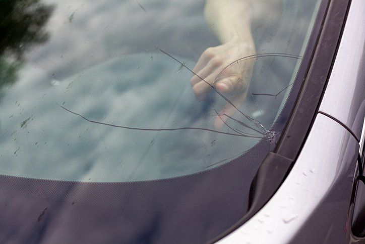 Cracked front windscreen of a car