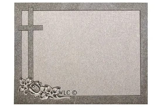 Gray decorative blank frame with a vertical ribbon and floral corner accents on the left.