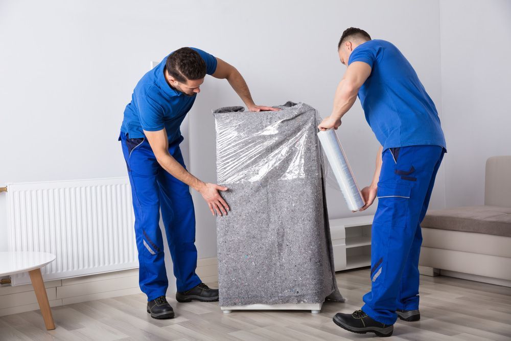 Two Young Male Packing Furniture In Living Room — Furniture Removalists in Toowoomba, QLD