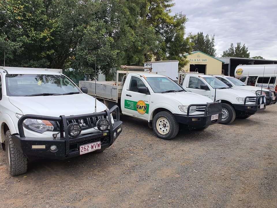 A Row Of White Trucks Parked Next To Each Other In A Parking Lot — Petrena Windscreens In Aubigny, QLD