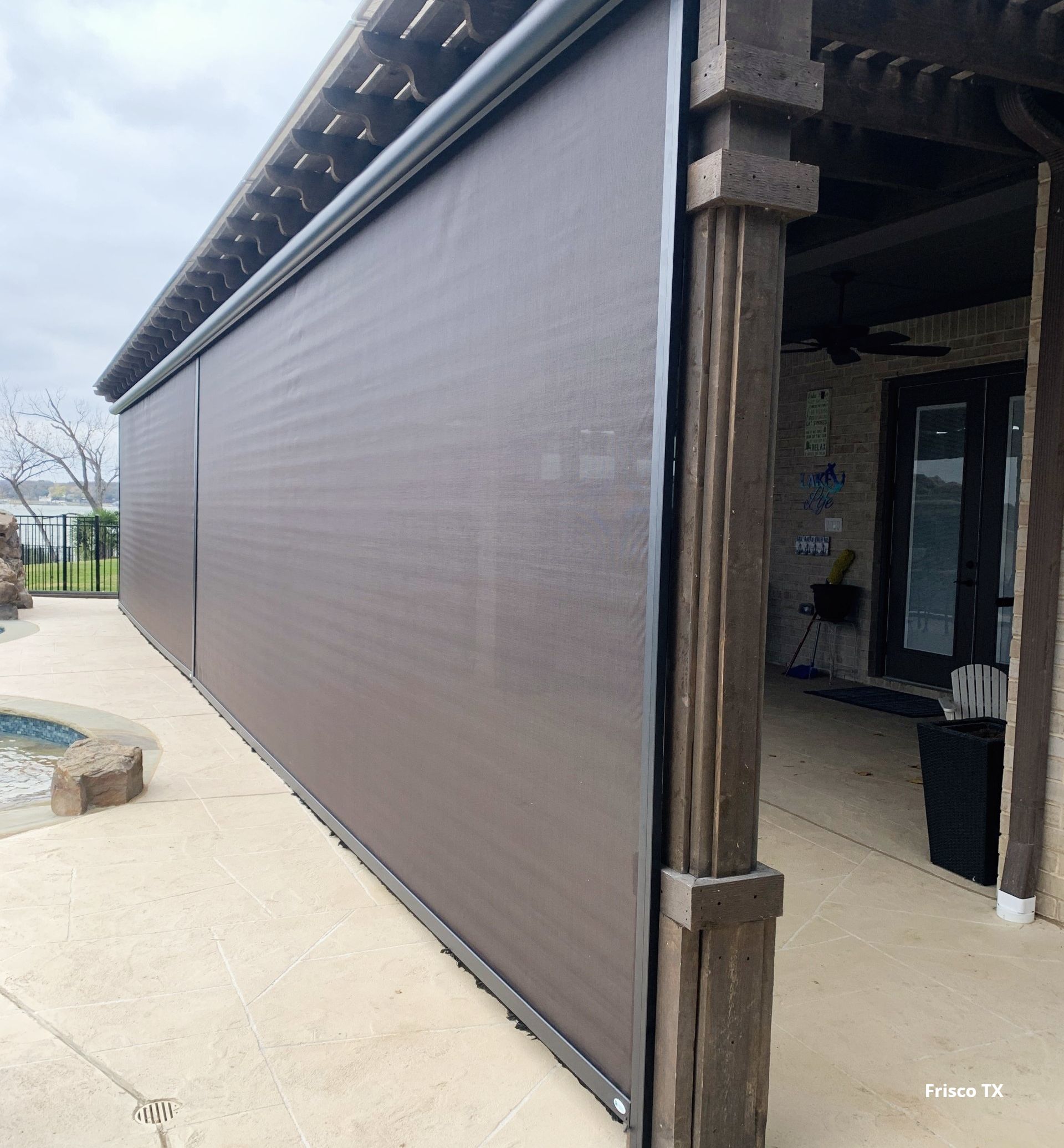 motorized oatio shade by the lake in Frisco TX
