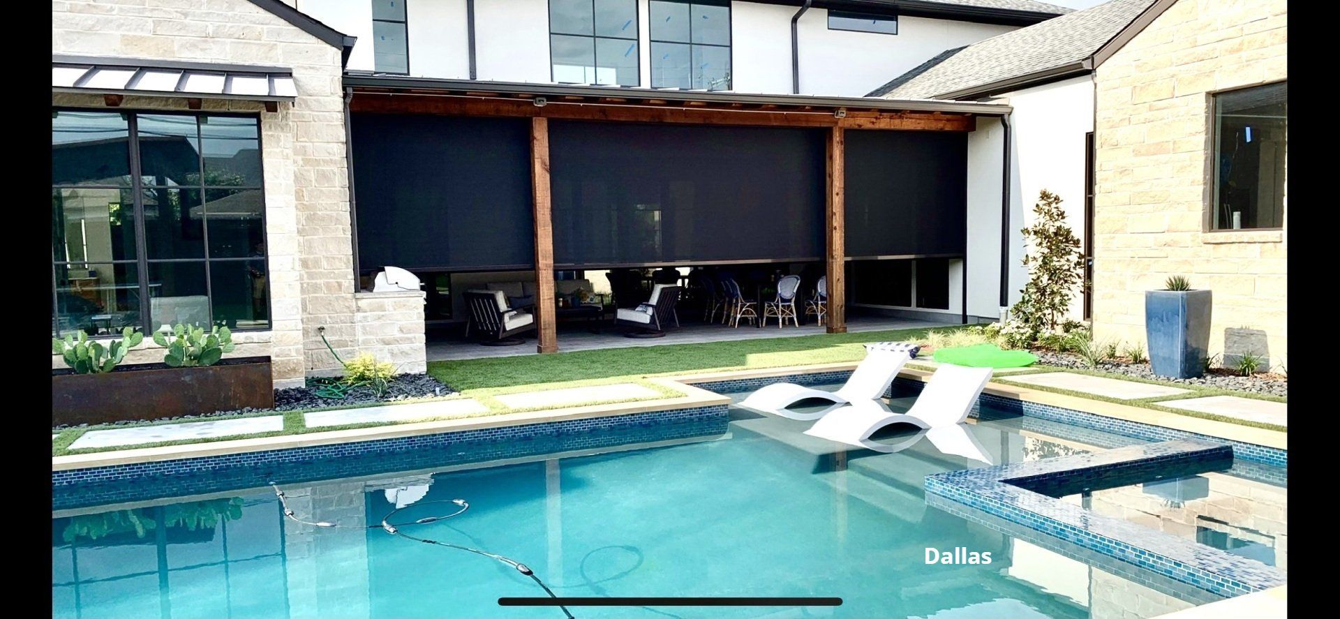 Retractable patio shades by the deck