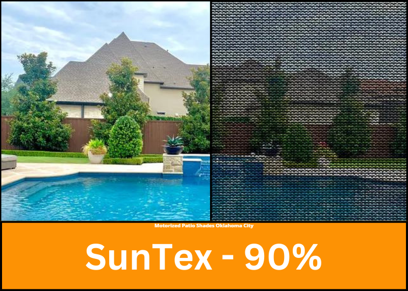 a picture of a house and a picture of a pool with the words suntex 90 %