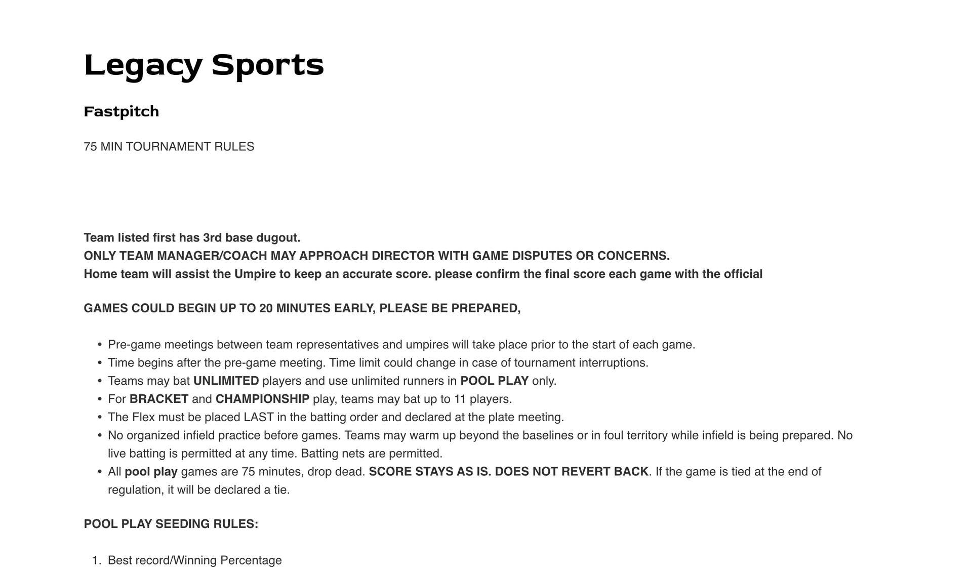 A white paper with the words `` legacy sports '' on it.