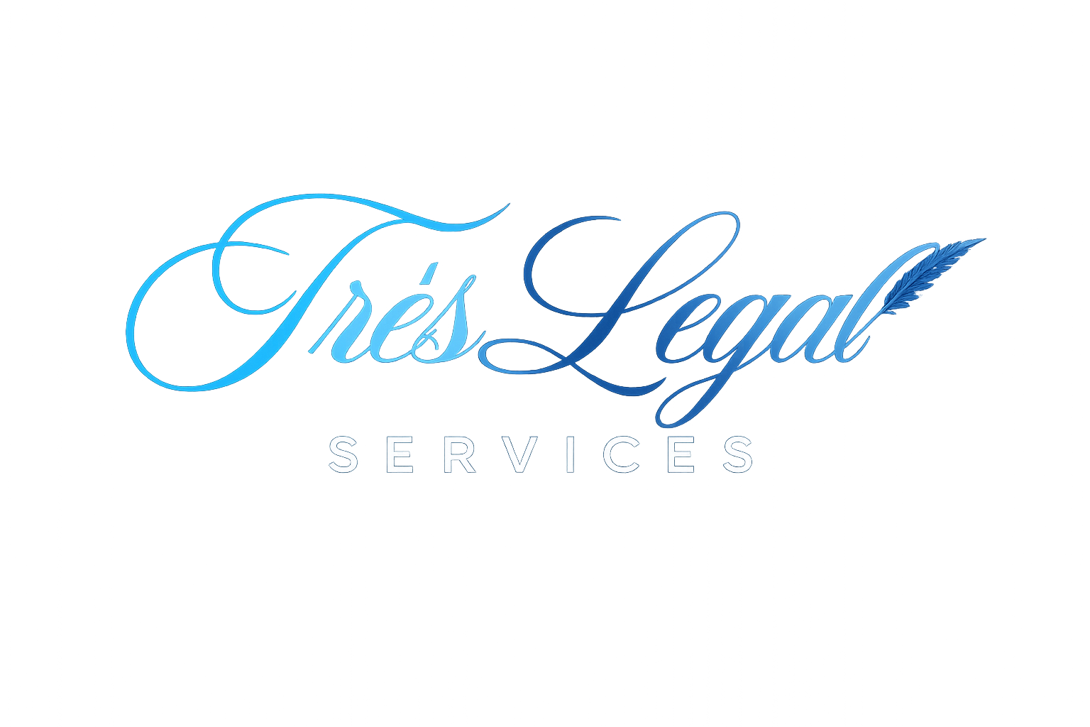 Tres Legal Services logo in light blue script on a white background