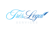 Tres Legal Services logo in light blue script on a white background
