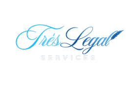 Tres Legal Services logo in light blue script on a white background