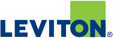 Leviton logo in dark blue with a green square above the letters, on a white background