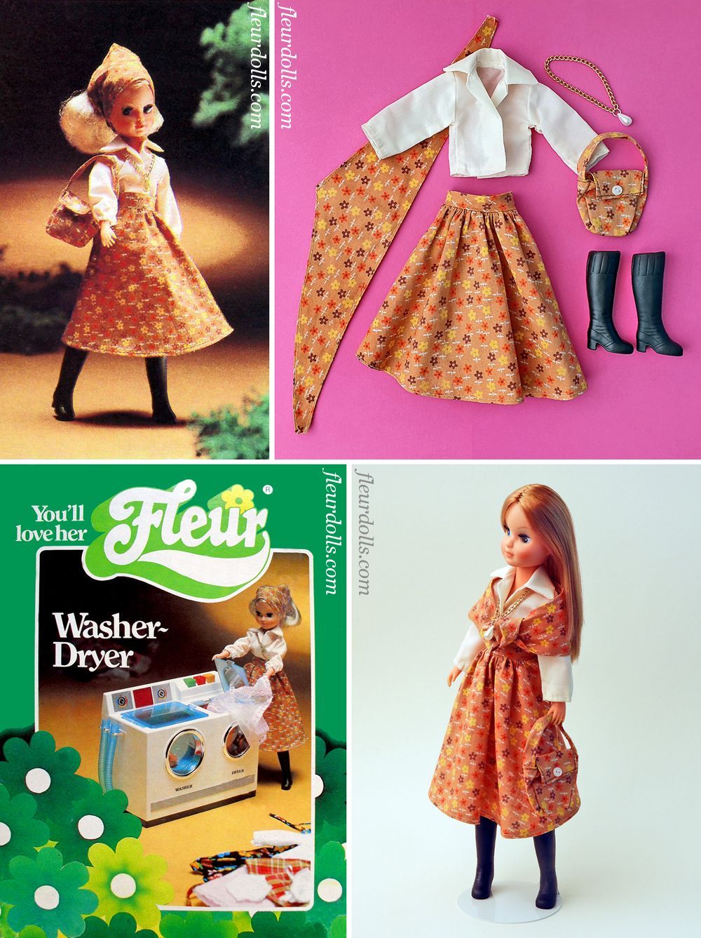 Fleur doll outfit 1212 white shirt brown flower skirt fashion Dutch Sindy