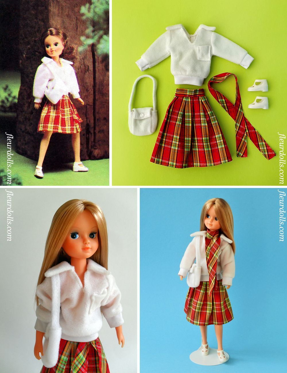 Fleur fashion 1213 white shirt red plaid skirt 1980s outfit Otto Simon scarf